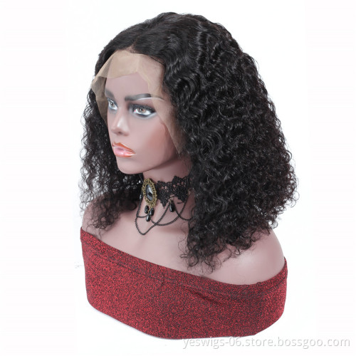 Women Lace Frontal 13*4 Wig For Beginners 1b Peruvian Natural Color Hair Remy Short Bob Cut Wholesale Peruvian Kinky Curly Wig
